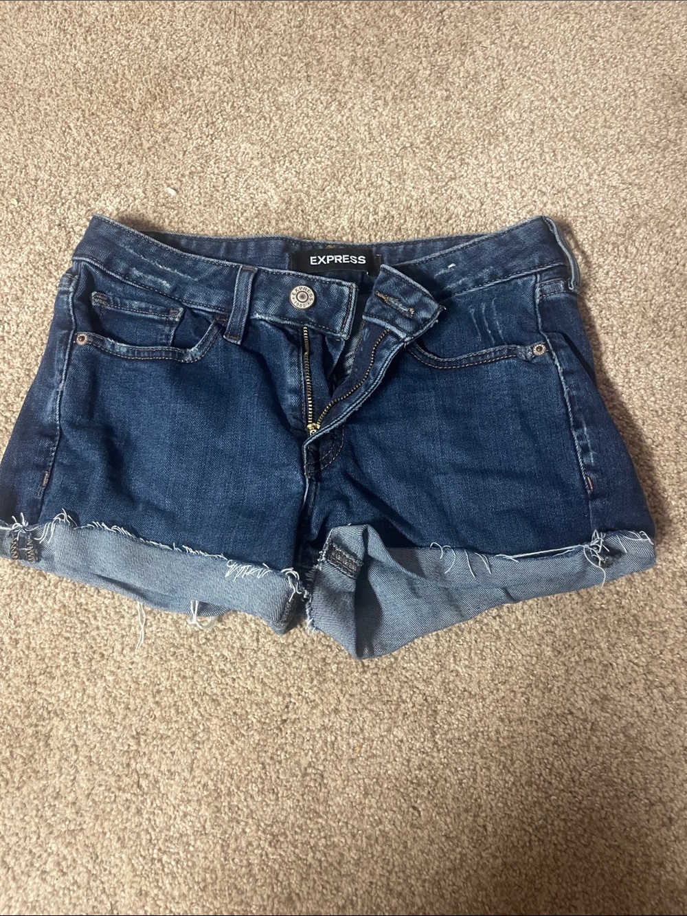 Express Women's Dark Blue Rolled Hem Denim Shorts